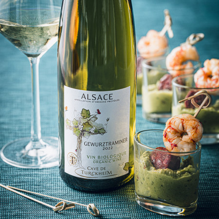 Verrines de guacamole, brochette de gambas et chorizo